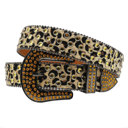 Rhinestone belt Leopard Shiny leather belts for women western rhinestone studded belt men vintage diamond  belt jeans waistbands