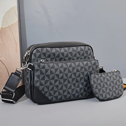 Fashion Crossbody Bag Men Three in One Design Men's Crossbody Bags Diamond Lattice Print Shoulder Messenger Bag Male Hanabag