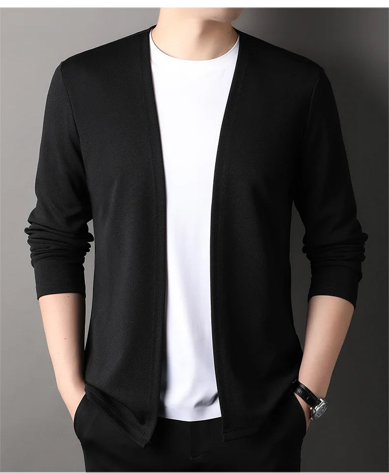 Spring Autumn Knit Cardigan Men Fashion Solid Color Stand Collar Slim Fit Comfortable Casual Men's Korean Knitted Sweater Jacket