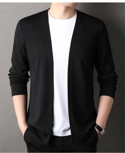Spring Autumn Knit Cardigan Men Fashion Solid Color Stand Collar Slim Fit Comfortable Casual Men's Korean Knitted Sweater Jacket