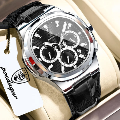 POEDAGAR Top Business Man Wristwatch Date Chronograph Waterproof Luminous Luxury Men Watch Leather Quartz Men's Watches Male+Box