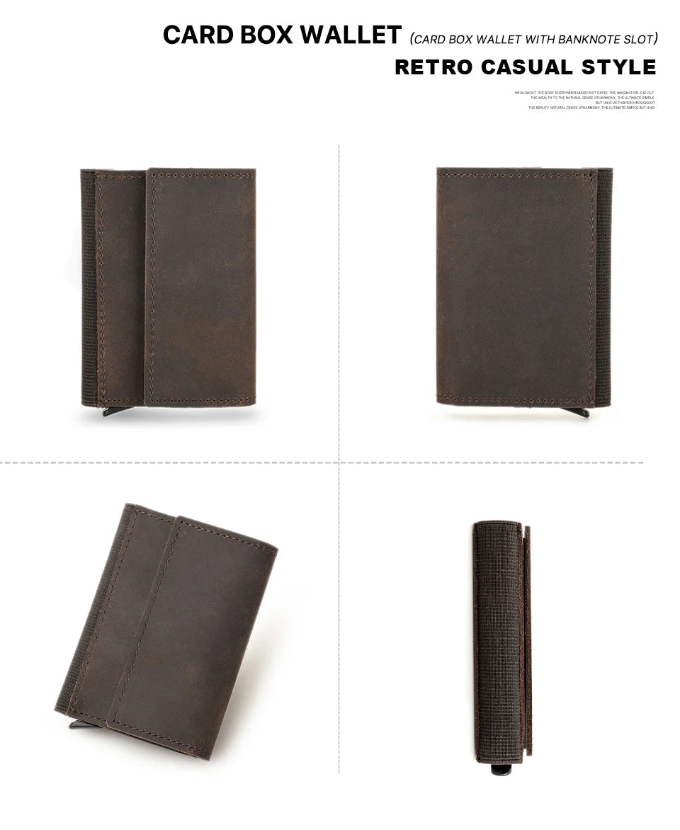 Genuine Leather RFID Card Wallets for Men Aluminium Box Travel Card Case Card Holders Money Clips Slim Casual Business Wallets
