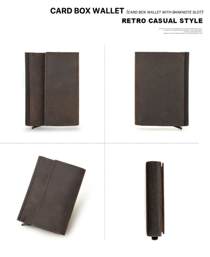 Genuine Leather RFID Card Wallets for Men Aluminium Box Travel Card Case Card Holders Money Clips Slim Casual Business Wallets