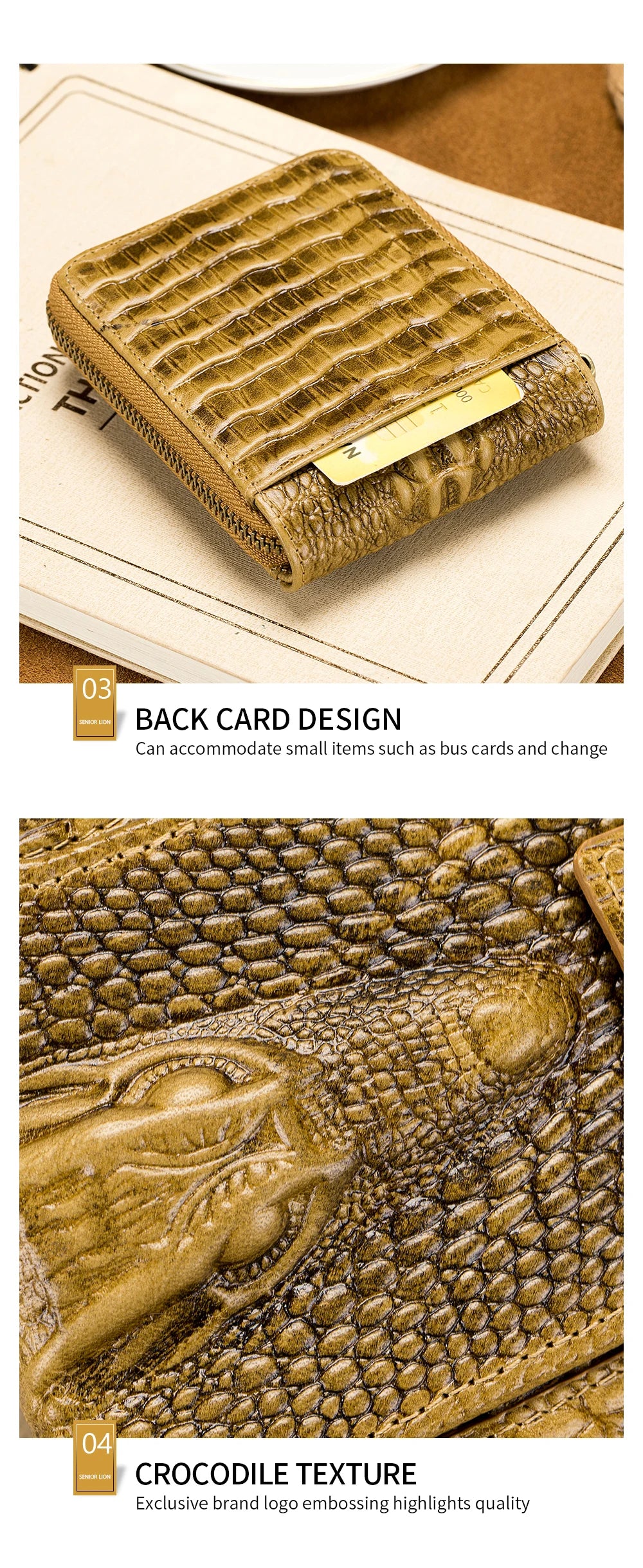 Cowhide Men's Wallet with Crocodile Pattern Genuine Leather Large Capacity Card Slot Zero Wallet