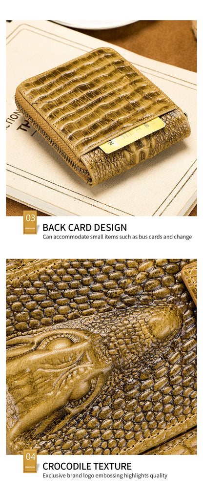 Cowhide Men's Wallet with Crocodile Pattern Genuine Leather Large Capacity Card Slot Zero Wallet