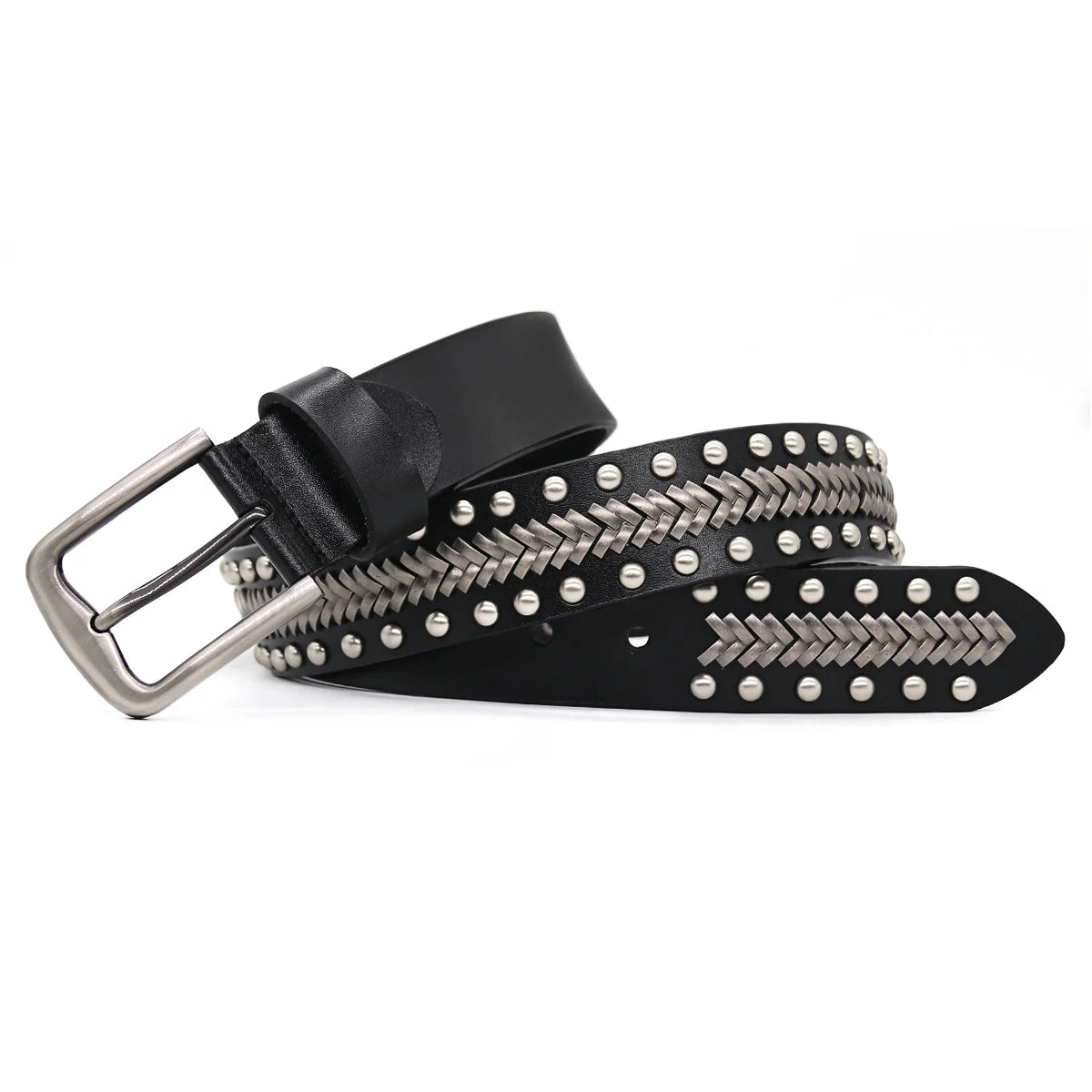 Men Belt Punk Rivet Jeans Belts For WOMEN  NEW Metal Rivet Cowboy Belt Genuine Leather Cowskin