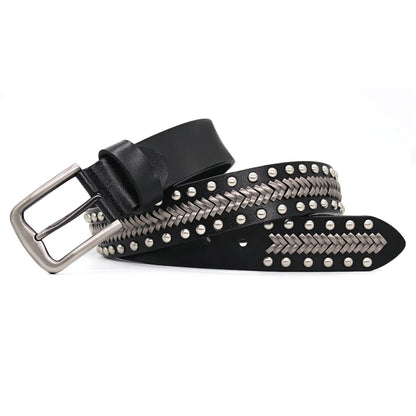 Men Belt Punk Rivet Jeans Belts For WOMEN  NEW Metal Rivet Cowboy Belt Genuine Leather Cowskin
