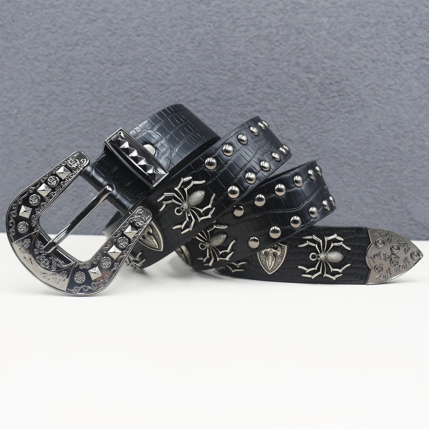 Y2K Punk spider Black Rivet Belt Goth Pu Leather Belts For Women Jeans Pants Boys And Girls Students Belt