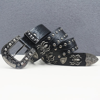Y2K Punk spider Black Rivet Belt Goth Pu Leather Belts For Women Jeans Pants Boys And Girls Students Belt
