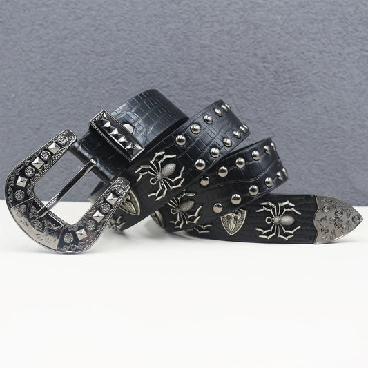 Y2K Punk spider Black Rivet Belt Goth Pu Leather Belts For Women Jeans Pants Boys And Girls Students Belt
