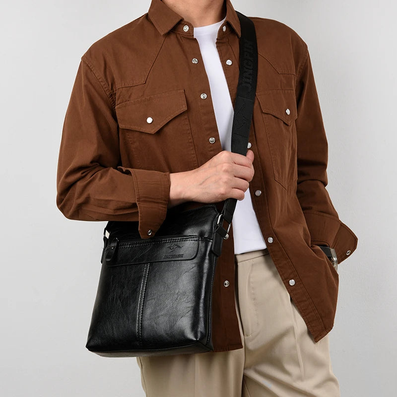 Men's Business Casual Backpack, Single-Shoulder Crossbody Pu Leather Briefcase, Multi-Compartment Large Capacity