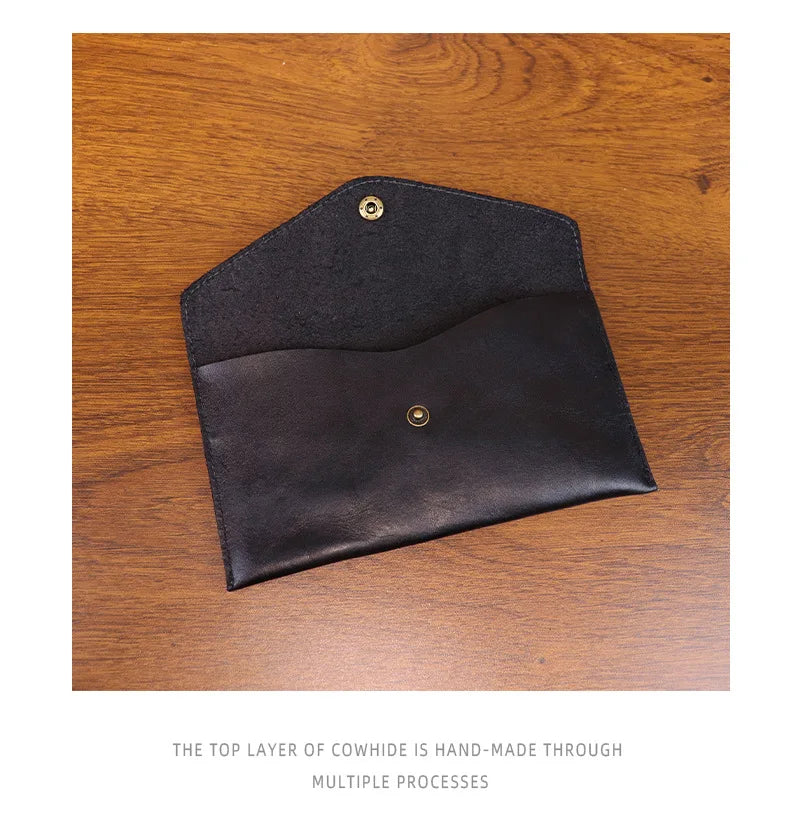 Genuine Leather Men Handmade Wallet High Quality Retro Handbag Simple Phone Pocket Card Bag Big Capacity Male Purses