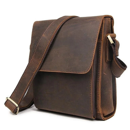 NASVA Men's Genuine Leather Shoulder Bag Vintage Small Crossbody Bag Casual Messenger Bag Outdoor Sports Sling Bag