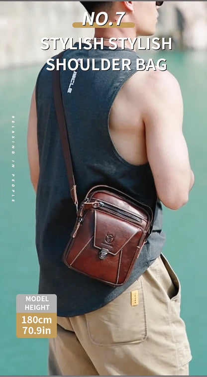 BULLCAPTAIN  Genuine Leather Men's Bag Single Crossbody Bag Shoulder Bag Men's Messenger Bag