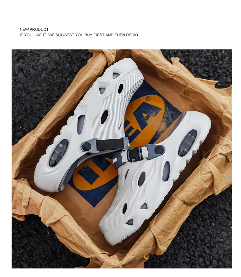Men's Sandals Fashionable Hollow Casual Slippers Lightweight EVA Garden Shoes Thick-Soled Outdoor Walking Beach Water Shoes