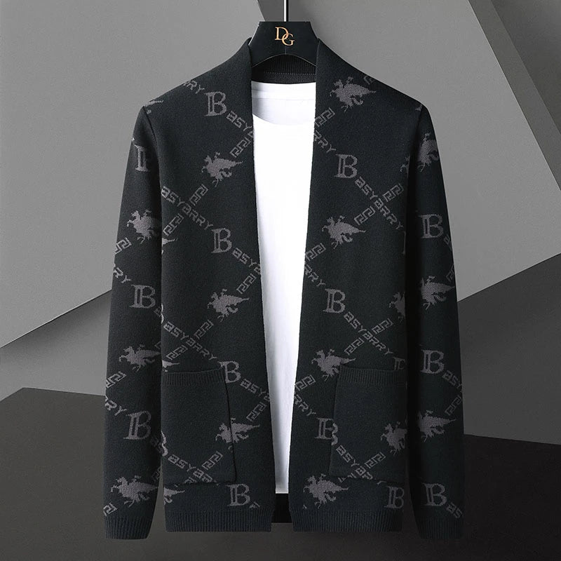 Men's Knitted Sweater Jacket Light Blue Coat Casual Fresh Stylish Youth Versatile Cardigan Sweater