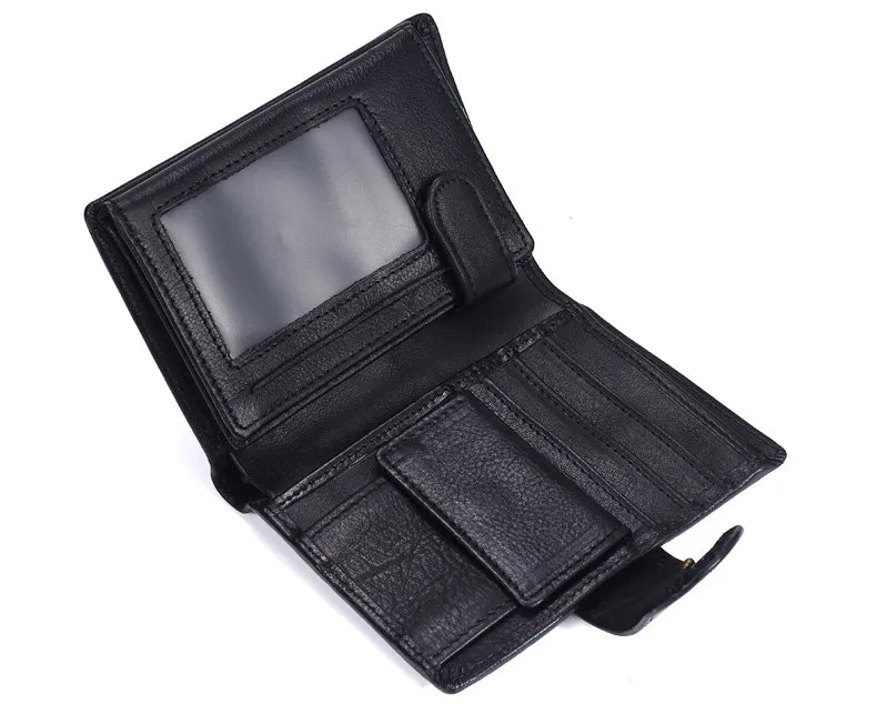New Men Wallet Cowhide Genuine Leather Wallets Coin Purse Clutch Hasp Open Top Quality Retro Short Wallet Multi Cards Slots