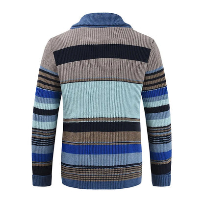 New European and American luxury fashion men's sweater jacket, autumn and winter lapel color blocked knitted cardigan top jacket