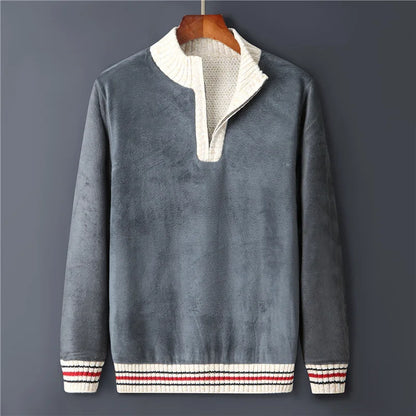 Men's Fleece Warm Half Zip Pullover Knitted Sweater Vintage Letter Print Cotton Coat Red/Black Winter Fashion