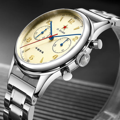 Red Star Retro 1963 Chronograph ST1901 Hand Winding Movement Air Force Pilots Aviation Sapphire Men Mechanical Watch Waterproof
