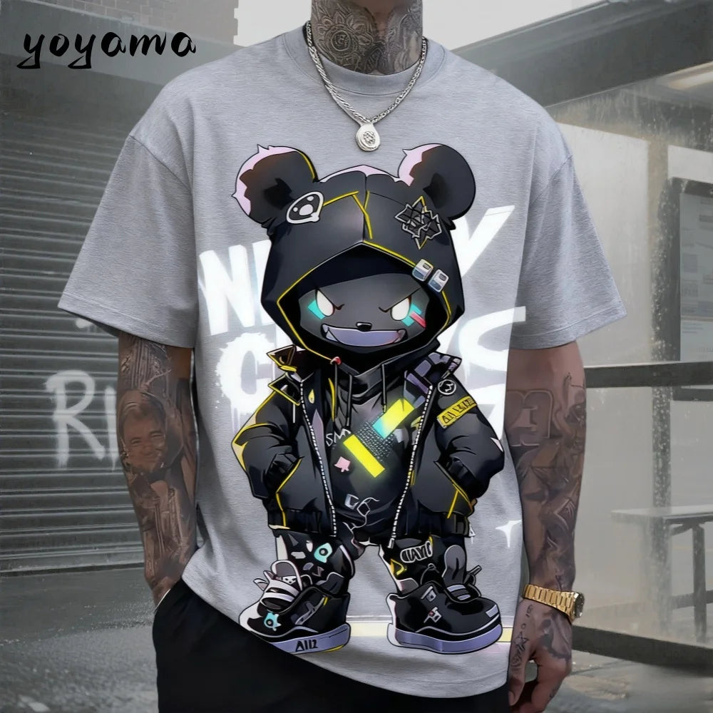 Men's T-Shirts Hip Hop Bear Pattern 3D Print Men's Clothing Summer New Streetwear Oversized Unisex T-Shirt Harajuku Men Clothes