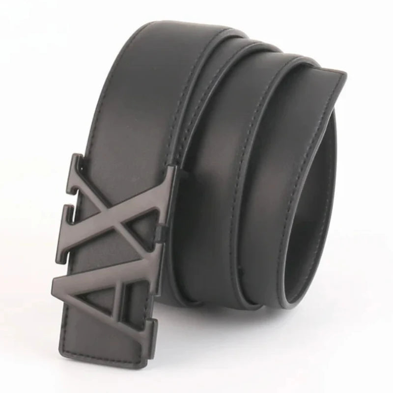 2026 Men's High Quality Belt 3.5cm Waistband with Letter AX Buckle Fashionable PU Leather Simple & Versatile Daily Accessory