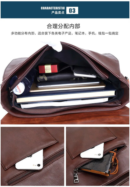 Retro Fashion Messenger Bag Men Luxury PU Leather Crossbody Bags Men Handbag Briefcases Laptop Bag Men Shoulder Messenger Bags
