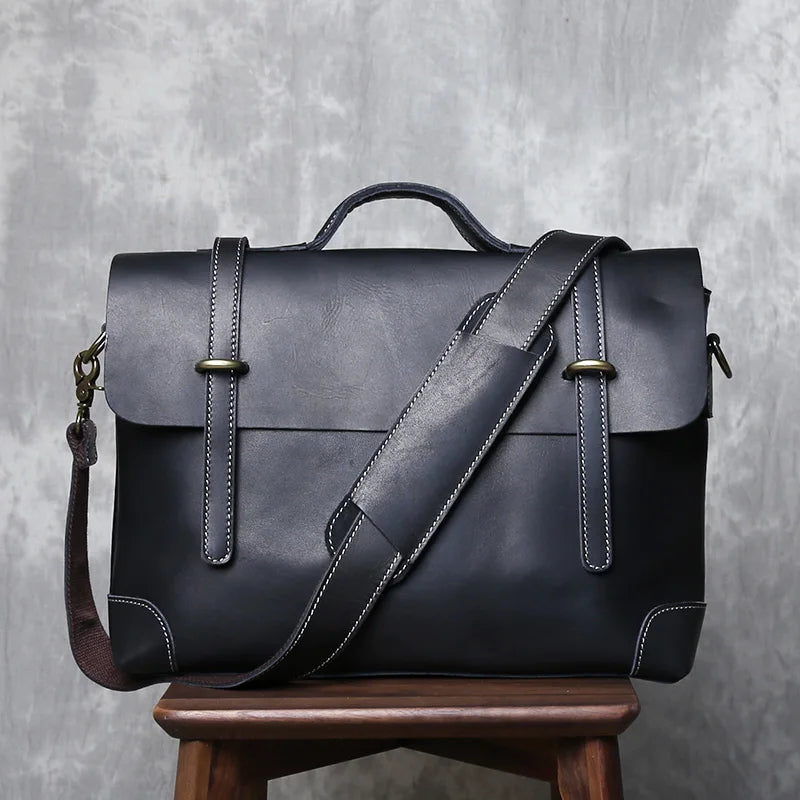 Retro Crazy Horse Leather Commuter Handbag Top Layer Cowhide Old Postman Bag British Style Leather Diagonal Shoulder Bag Male