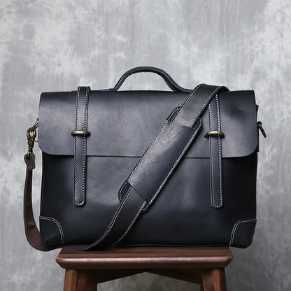 Retro Crazy Horse Leather Commuter Handbag Top Layer Cowhide Old Postman Bag British Style Leather Diagonal Shoulder Bag Male