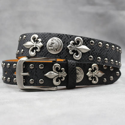 Y2K Leather Rivet Belt Golden Cross  Fashion Women's Studded Belts High Quality Female Leather Rock Women Strap For Jeans
