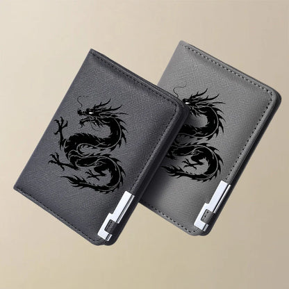 Men's Mini Multi-Functional Wallet Personalized Dragon Pattern PU Leather Credit Card Storage Wallet