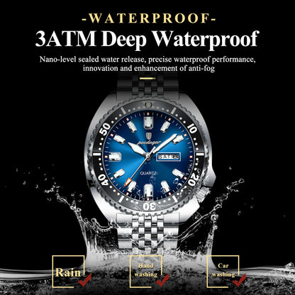 POEDAGAR Luxury Quartz Men Clock Waterproof Luminous Business Man Wristwatch Stainless Steel Date Week Sport Men's Watches Reloj