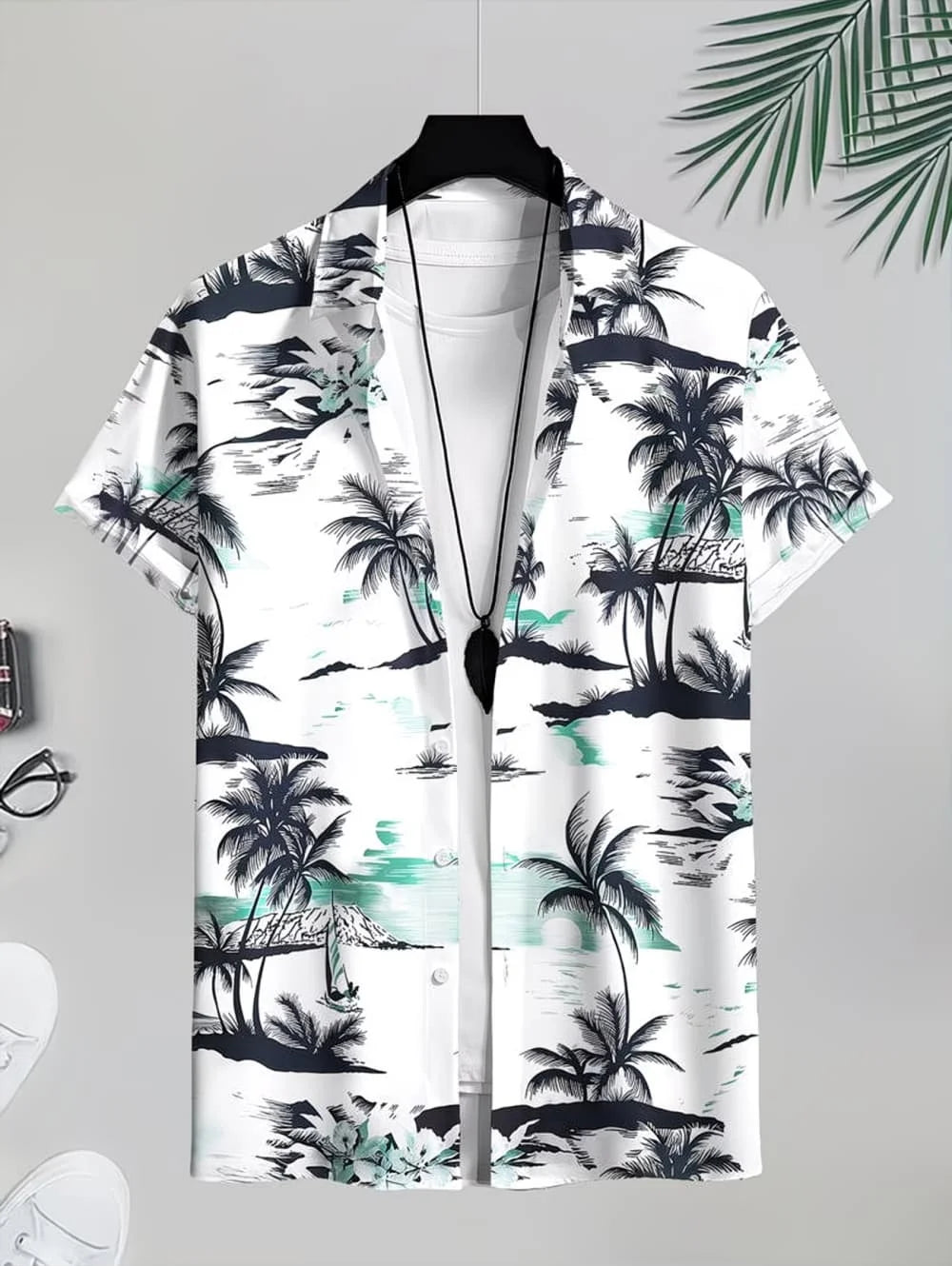 Men's Coconut Tree Graphic Print Short Sleeve Lapel Shirt Tops Men's Casual Button-Down Shirts for Summer Daily Wear Men Clothes