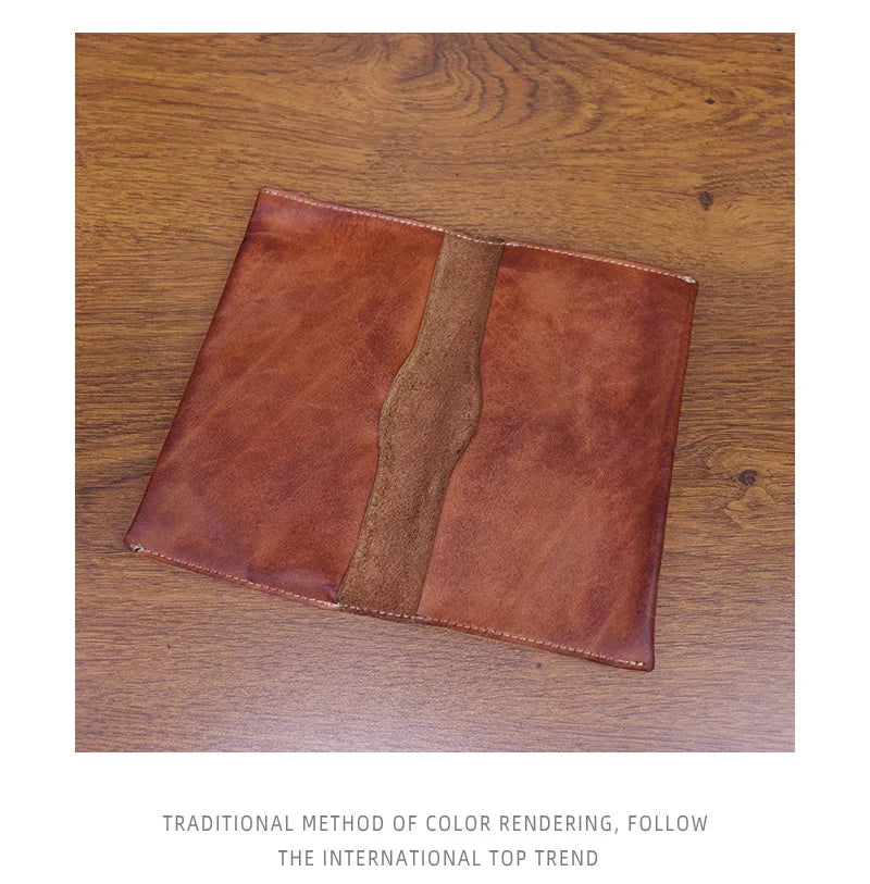 Large Capacity Men Wallet Vintage Genuine Cow Leather Handbag Card Holder Phone Pocket High Quality Handmade Male Money Clips