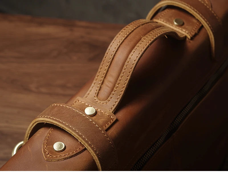 NUKA Men's Leather Handbag Vintage Business Briefcase Crazy Horse Cowhide Messenger Bag Deluxe Shoulder Bag For 15.6 Inch Laptop