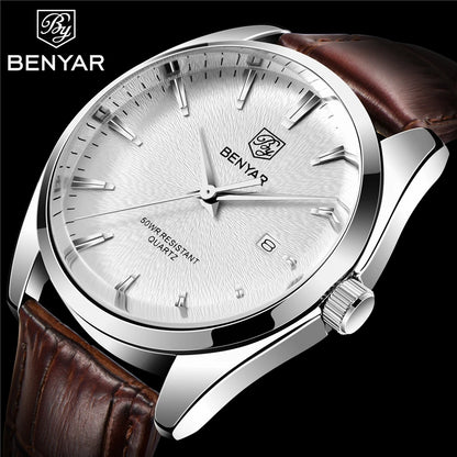Benyar 5163 Top Brand Luxury Military Wristwatches Leather Quartz Watches Waterproof Simple Watch for Men Reloj Hombre