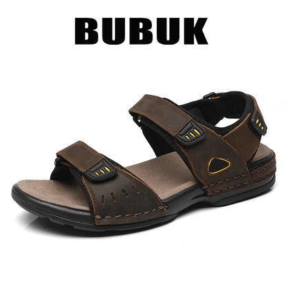 Bubuk Men's First-Layer Cowhide Sandals, Summer Outdoor Beach Shoes, Adjustable Design, with Arch Support, Stylish Breathable Casual Men's Shoes, Suitable for Travel, Hiking, and Commuting