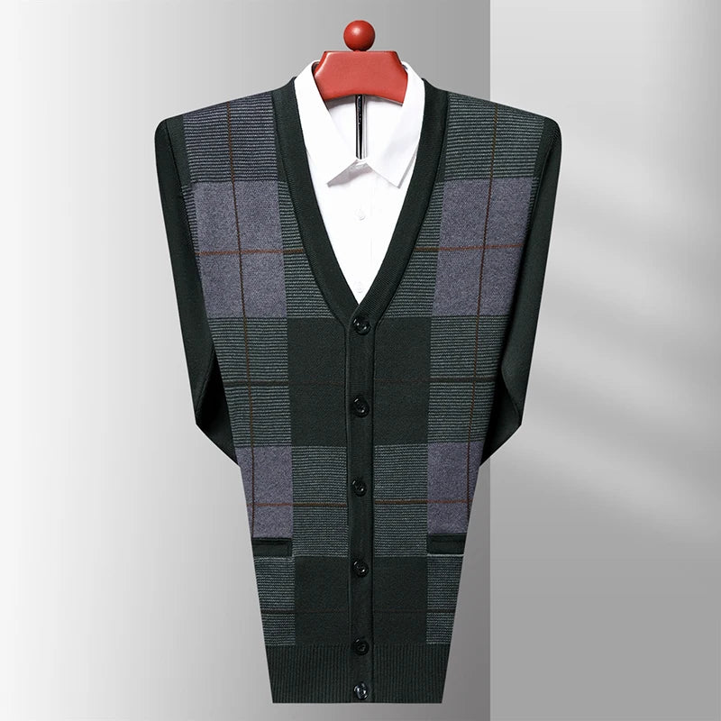 Dad's Sweater Cardigan Jacket Thickened Autumn and Winter Knitted Casual Thick Style Middle-aged and Elderly Men's Top