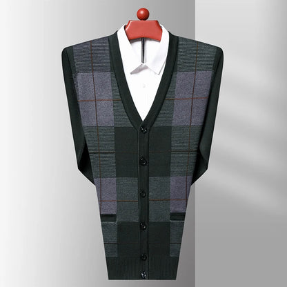 Dad's Sweater Cardigan Jacket Thickened Autumn and Winter Knitted Casual Thick Style Middle-aged and Elderly Men's Top