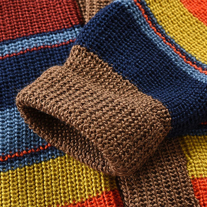 Trendy Mens Knitted Cardigans 2025 Spring Casual Button-up Lapel Sweatercoats Men Vintage Rainbow Striped Sweater Jacket Coats