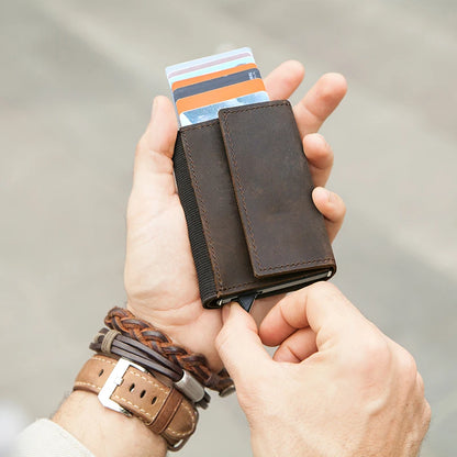 Genuine Leather RFID Card Wallets for Men Aluminium Box Travel Card Case Card Holders Money Clips Slim Casual Business Wallets