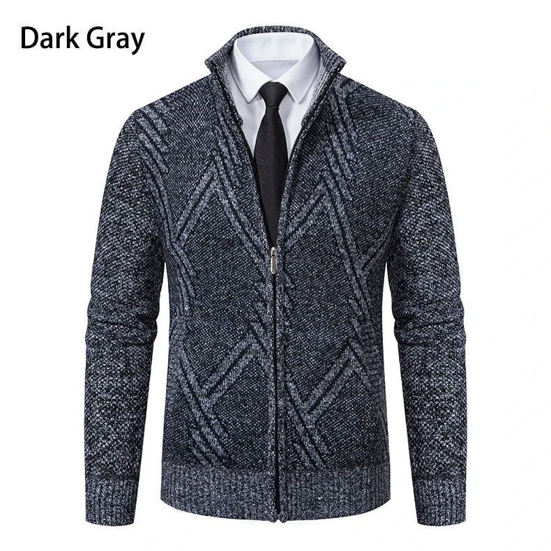 Spring Autumn Knit Cardigan Men Sweater Coat Man Clothes Brown Grey Brand Male Knitting Jackets