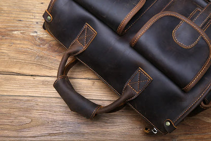 NZPJ Vintage Genuine Leather Men's Briefcase Crazy Horse  Handbag Natural Cowhide Travel Bag Casual Shoulder Crossbody Bag