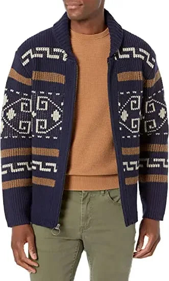 Winter Sweaters Cardigan Men Vintage Jacquard Kintted Jacket Knitwear Fashion Shawl Collar Zipper Casual Thick Cardigans Jersey