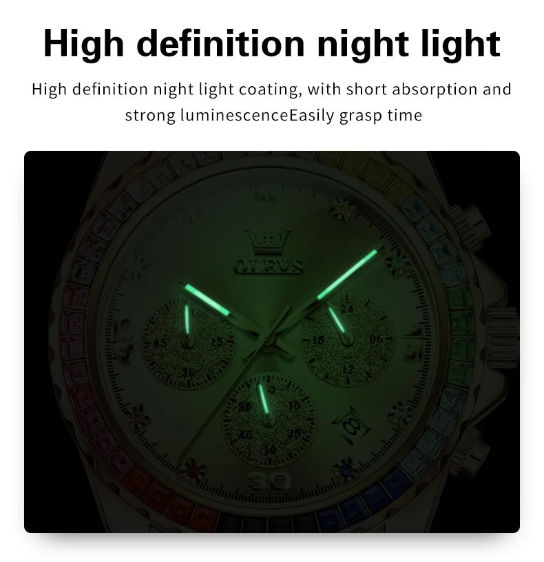 Watch for Men OLEVS Rainbow Gemstone Bezel Business Luxury Top Brand Quartz Watches Waterproof Sports Watches reloj hombre