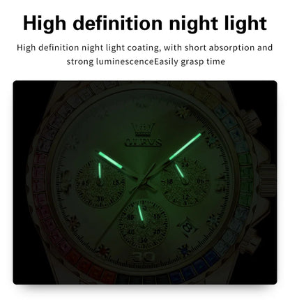 Watch for Men OLEVS Rainbow Gemstone Bezel Business Luxury Top Brand Quartz Watches Waterproof Sports Watches reloj hombre