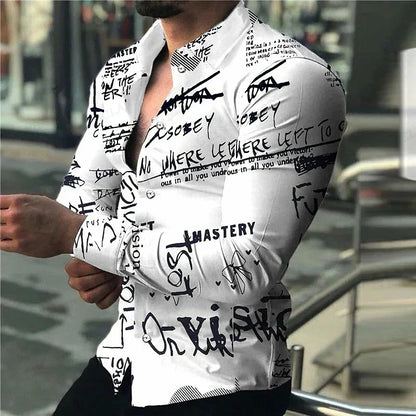 Men's Western Shirt Vintage Pattern Lapel Long Sleeve Button Print Top Fashion Streetwear Designer Western Style