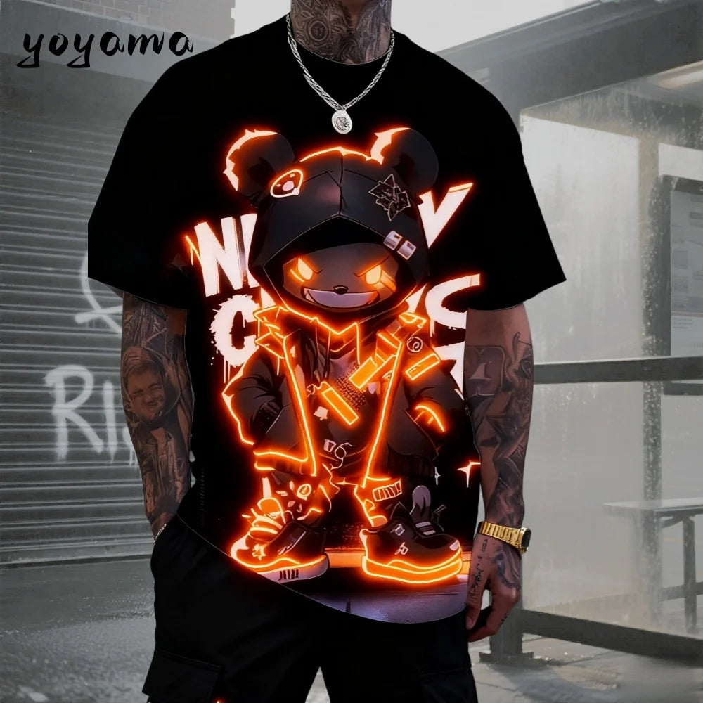 Men's T-Shirts Hip Hop Bear Pattern 3D Print Men's Clothing Summer New Streetwear Oversized Unisex T-Shirt Harajuku Men Clothes