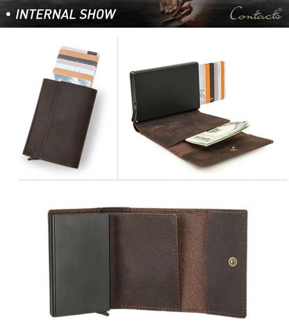 Genuine Leather RFID Card Wallets for Men Aluminium Box Travel Card Case Card Holders Money Clips Slim Casual Business Wallets