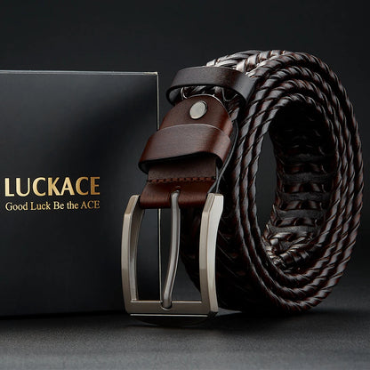LUCKACE Genuine Leather Casual Men's Belt Trendy Golf Belts Knitted Belt With Alloy Buckle Best Gift Choice for Boyfriend/Husban